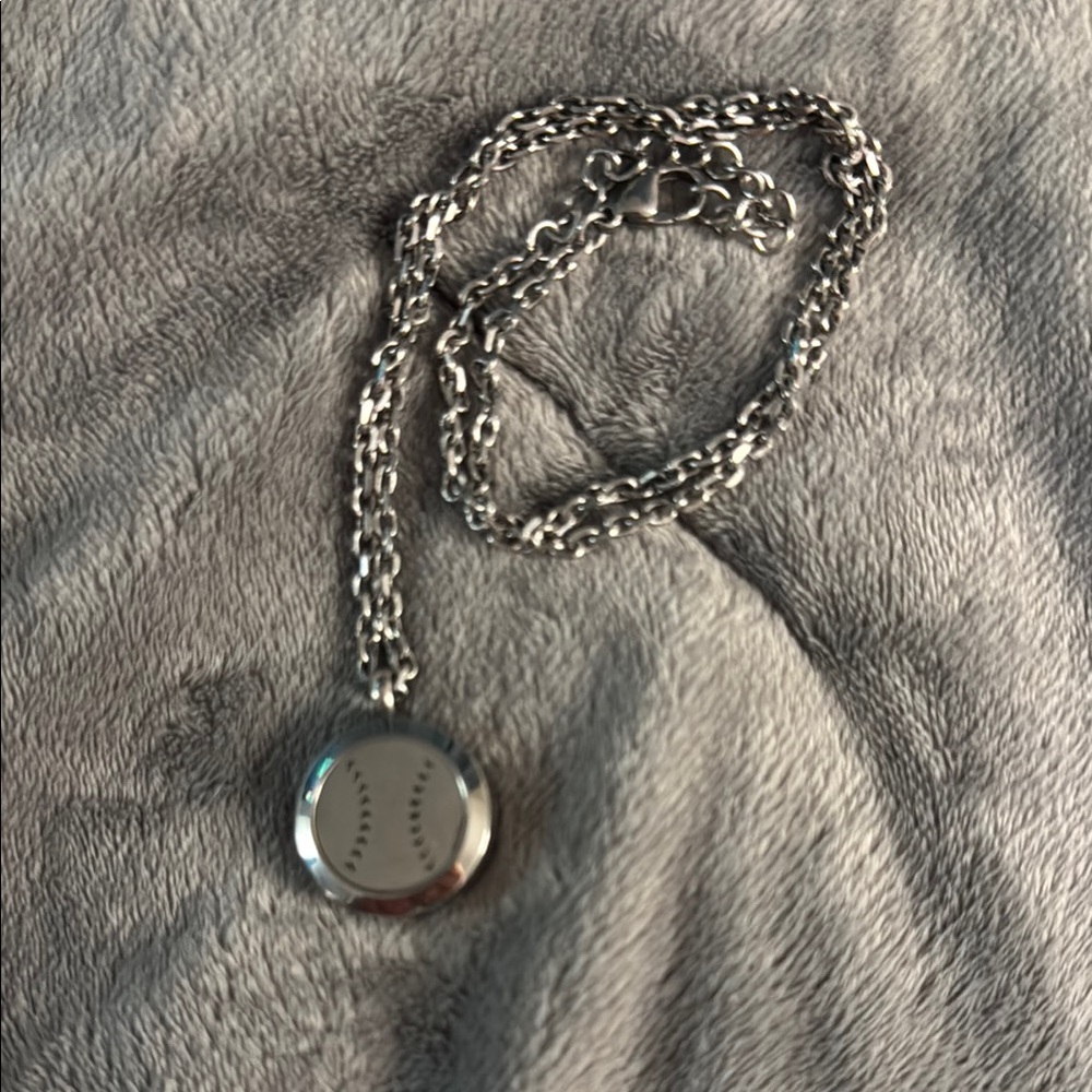 Stylish Silver‎ Baseball Diffuser Pendant Necklace